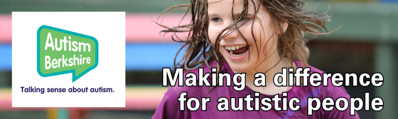 Autism Berkshire Big Give campaign banner showing a smiling girl with flying hair at a family fun day