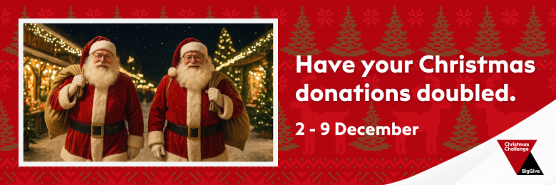 Big Give Have your Christmas donations doubled banner, showing two Santas